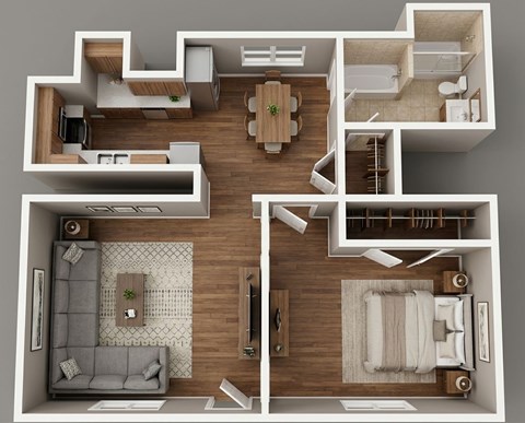 Floor plan for 1 bed, 1 bath, 535 sqft
